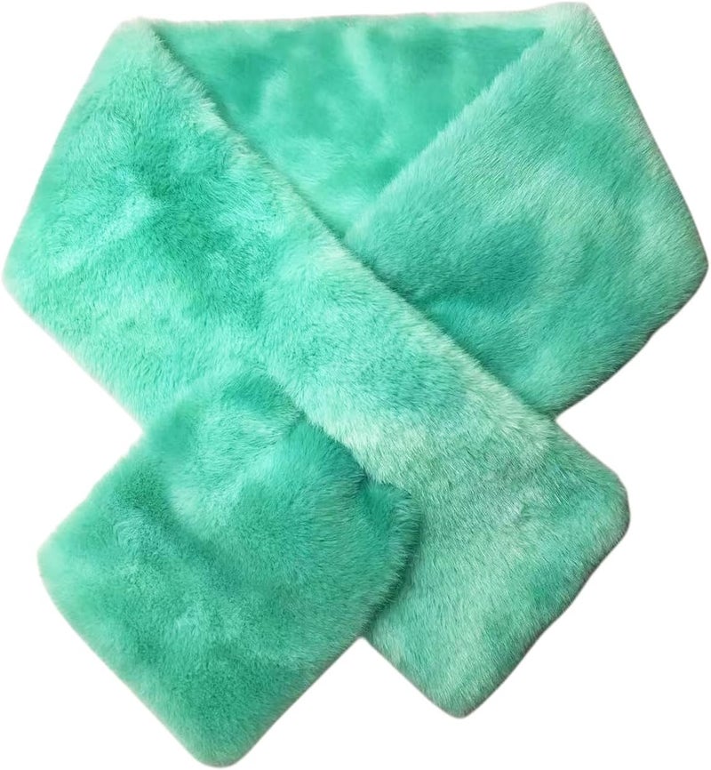 Newfancy Kids Winter Rainbow Scarf Gradient Cross Tie Collar Fluffy Fur Plush Shawl Wrap Neck Warmer for Toddler Girls Boys - Image 3