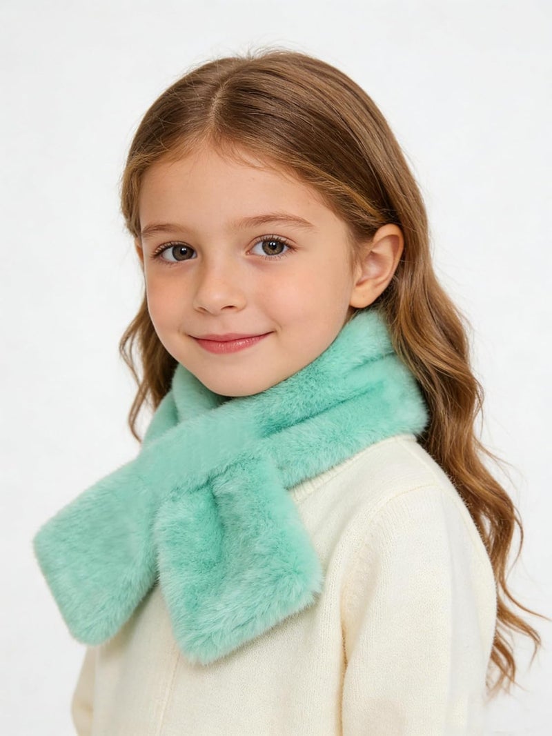 Newfancy Kids Winter Rainbow Scarf Gradient Cross Tie Collar Fluffy Fur Plush Shawl Wrap Neck Warmer for Toddler Girls Boys - Image 2
