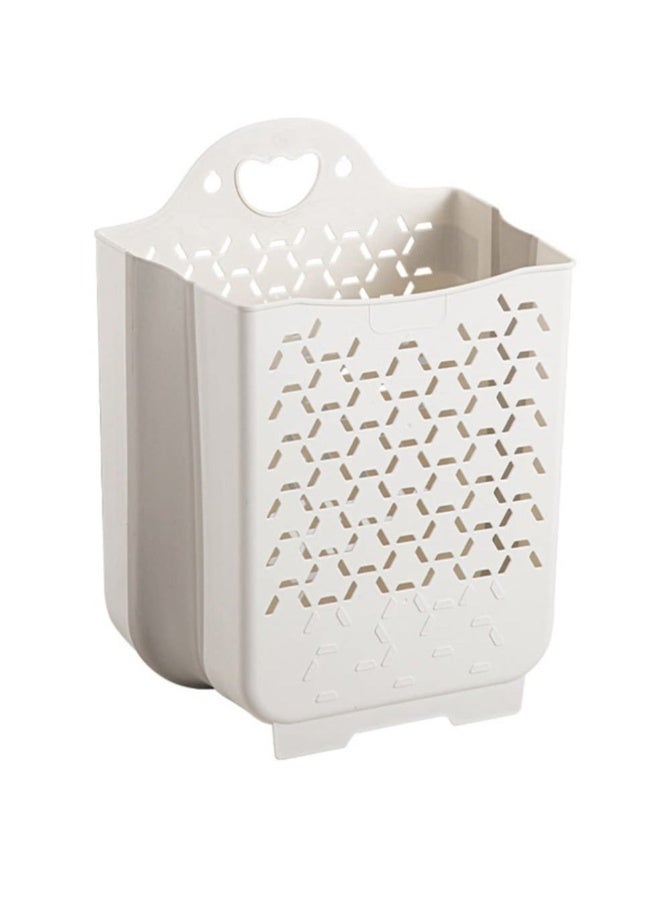 Collapsible Laundry Basket, Plastic Foldable Pop Up Laundry Hamper with Carry Handle Space, Laundry Hamper Waterproof Dirty Clothes Organizer Wastebasket, White - Image 1