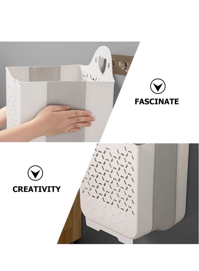 Collapsible Laundry Basket, Plastic Foldable Pop Up Laundry Hamper with Carry Handle Space, Laundry Hamper Waterproof Dirty Clothes Organizer Wastebasket, White - Image 3