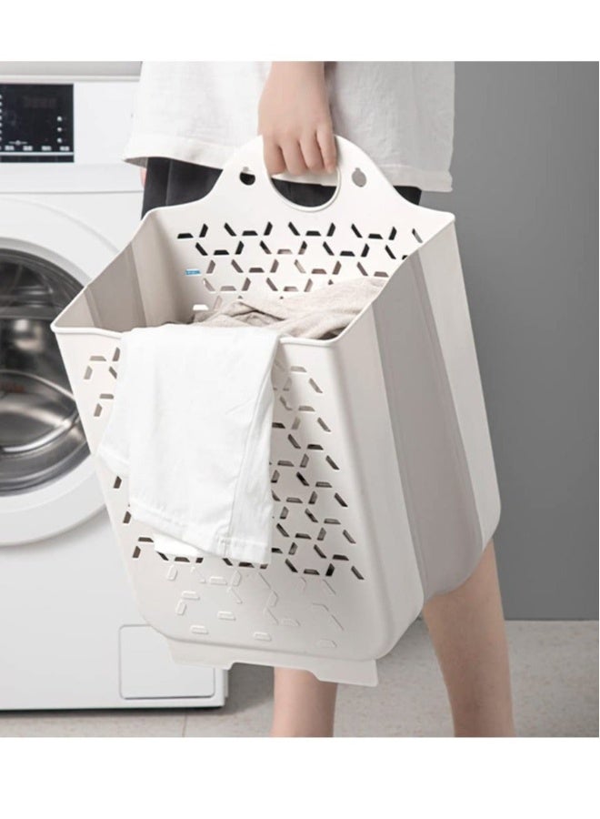 Collapsible Laundry Basket, Plastic Foldable Pop Up Laundry Hamper with Carry Handle Space, Laundry Hamper Waterproof Dirty Clothes Organizer Wastebasket, White - Image 5