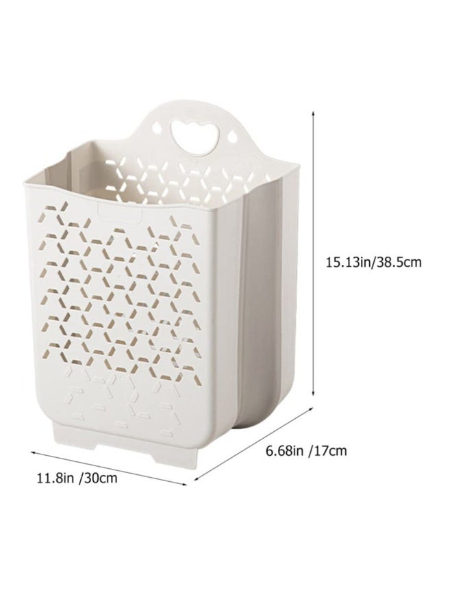 Collapsible Laundry Basket, Plastic Foldable Pop Up Laundry Hamper with Carry Handle Space, Laundry Hamper Waterproof Dirty Clothes Organizer Wastebasket, White - Image 2