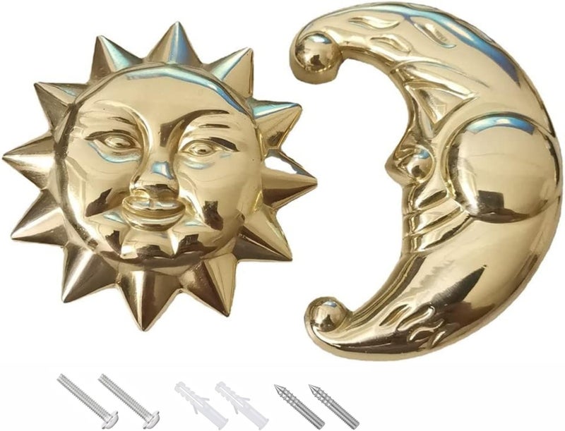 Qijoys Drawer Knobs Brass Sun Moon Decoration - Antique Brass Cabinet Knobs & Pulls for Kitchen, Bathroom, Dresser, Wardrobe - Easy Install (Golden) - Image 1