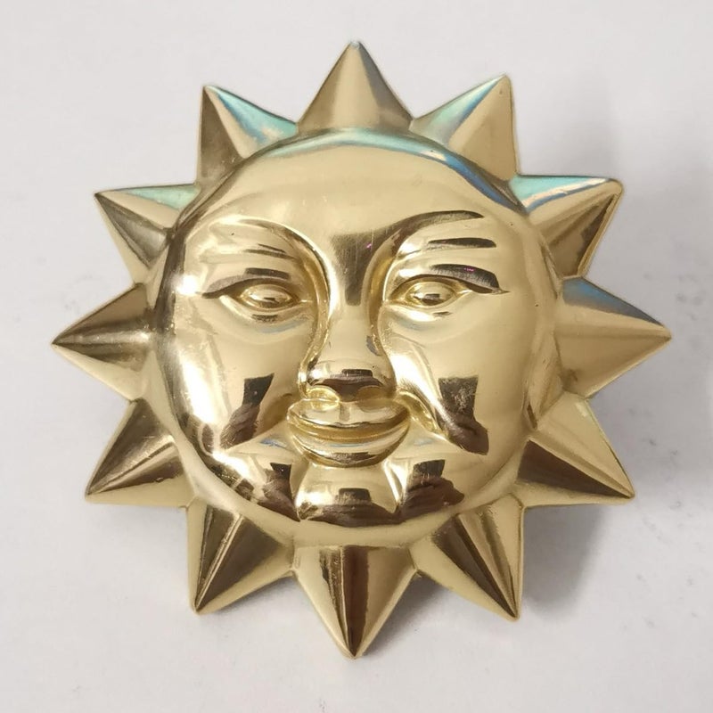 Qijoys Drawer Knobs Brass Sun Moon Decoration - Antique Brass Cabinet Knobs & Pulls for Kitchen, Bathroom, Dresser, Wardrobe - Easy Install (Golden) - Image 2