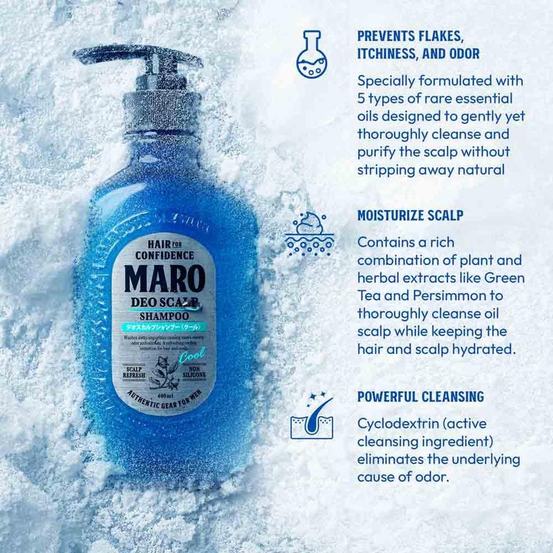 MARO Deo Scalp Shampoo - Soothing Cool Shampoo Cleanser Designed to Remove Dirt & Odor at the Root - Refreshes & Hydrates Scalp, Prevents Flakes & Itchiness - Gift for Men - 13.5 oz / 400 ml (2 Pack) - Image 2
