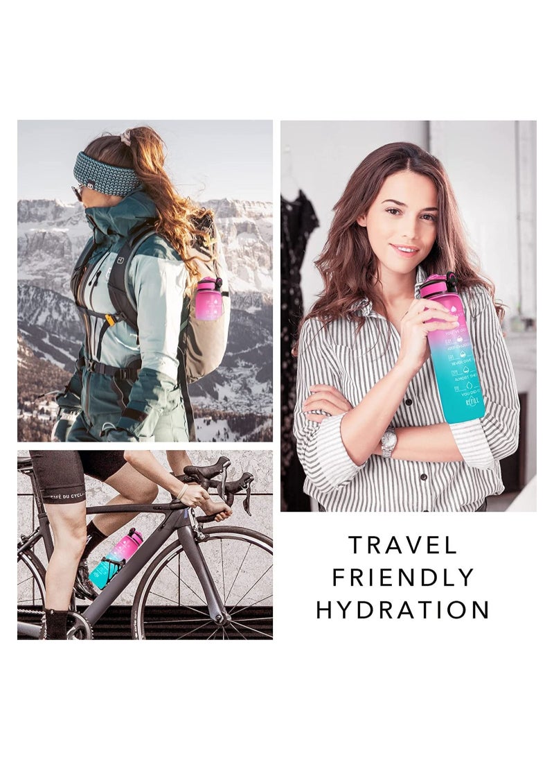 YONK Leakproof BPA Free Drinking Water Bottle with Time Marker & Straw to Ensure You Drink Enough Water Throughout The Day for Fitness and Outdoor Enthusiasts Pink-Blue  - Image 2