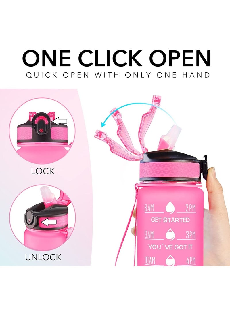 YONK Leakproof BPA Free Drinking Water Bottle with Time Marker & Straw to Ensure You Drink Enough Water Throughout The Day for Fitness and Outdoor Enthusiasts Pink-Blue  - Image 3