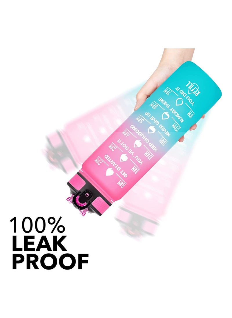 YONK Leakproof BPA Free Drinking Water Bottle with Time Marker & Straw to Ensure You Drink Enough Water Throughout The Day for Fitness and Outdoor Enthusiasts Pink-Blue  - Image 4