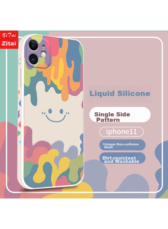 Zitai غطاء سيليكون سائل لـ Iphone 11، غطاء واقي بتصميم إبداعي مرسوم، قشرة ناعمة مضادة للصدمات ، 6.1 بوصة، أبيض - Image 1