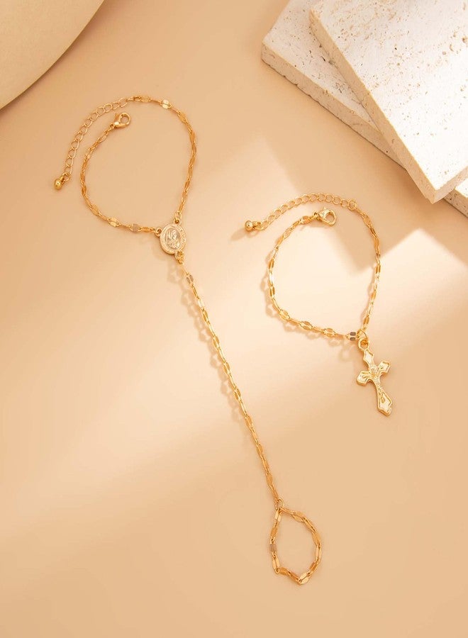 72ore Hand Chain Bracelet for Women Gold Religious Cross Charm Bracelet Jewelry Accessories Gifts for Women Trendy Jewelry Gifts - Image 4