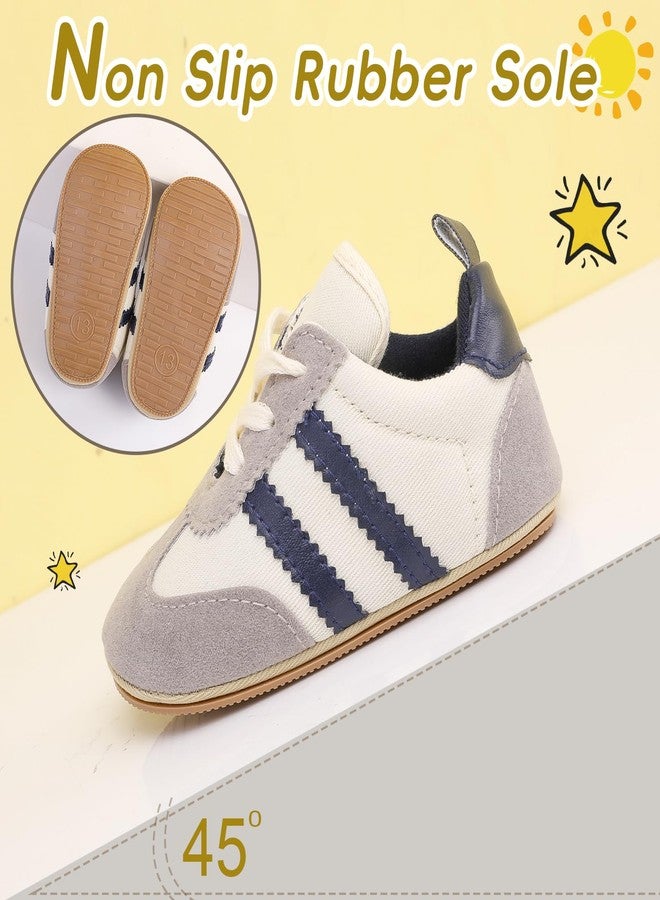 CASLONEE Baby Boys Girls Shoes Infant Breathable Lightweight Sneakers Non Slip Flexible Rubber Sole Pull On Sock Shoes for Babies Beige White 12-18 Months - Image 2