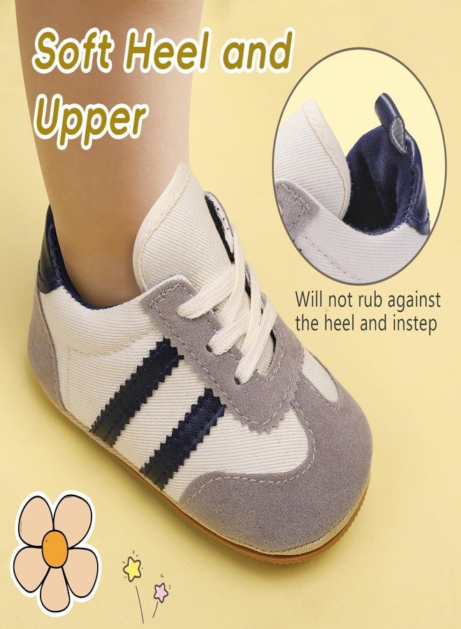 CASLONEE Baby Boys Girls Shoes Infant Breathable Lightweight Sneakers Non Slip Flexible Rubber Sole Pull On Sock Shoes for Babies Beige White 12-18 Months - Image 4