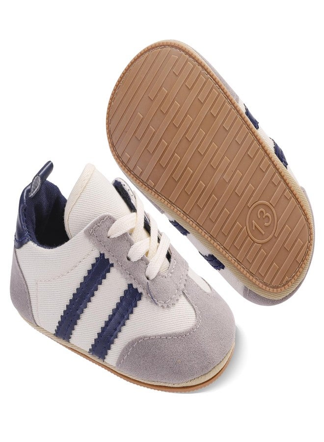 CASLONEE Baby Boys Girls Shoes Infant Breathable Lightweight Sneakers Non Slip Flexible Rubber Sole Pull On Sock Shoes for Babies Beige White 12-18 Months - Image 1