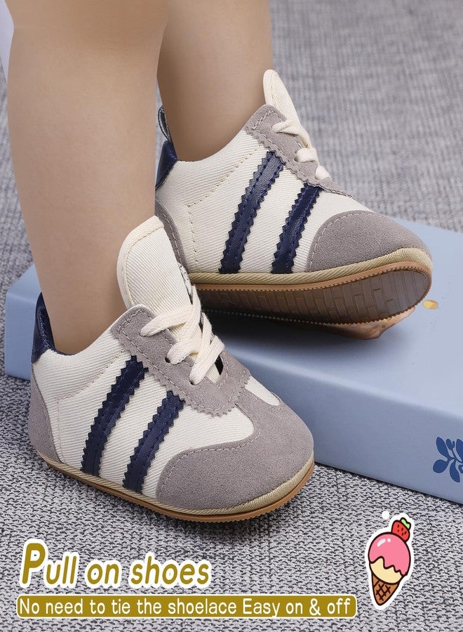 CASLONEE Baby Boys Girls Shoes Infant Breathable Lightweight Sneakers Non Slip Flexible Rubber Sole Pull On Sock Shoes for Babies Beige White 12-18 Months - Image 5