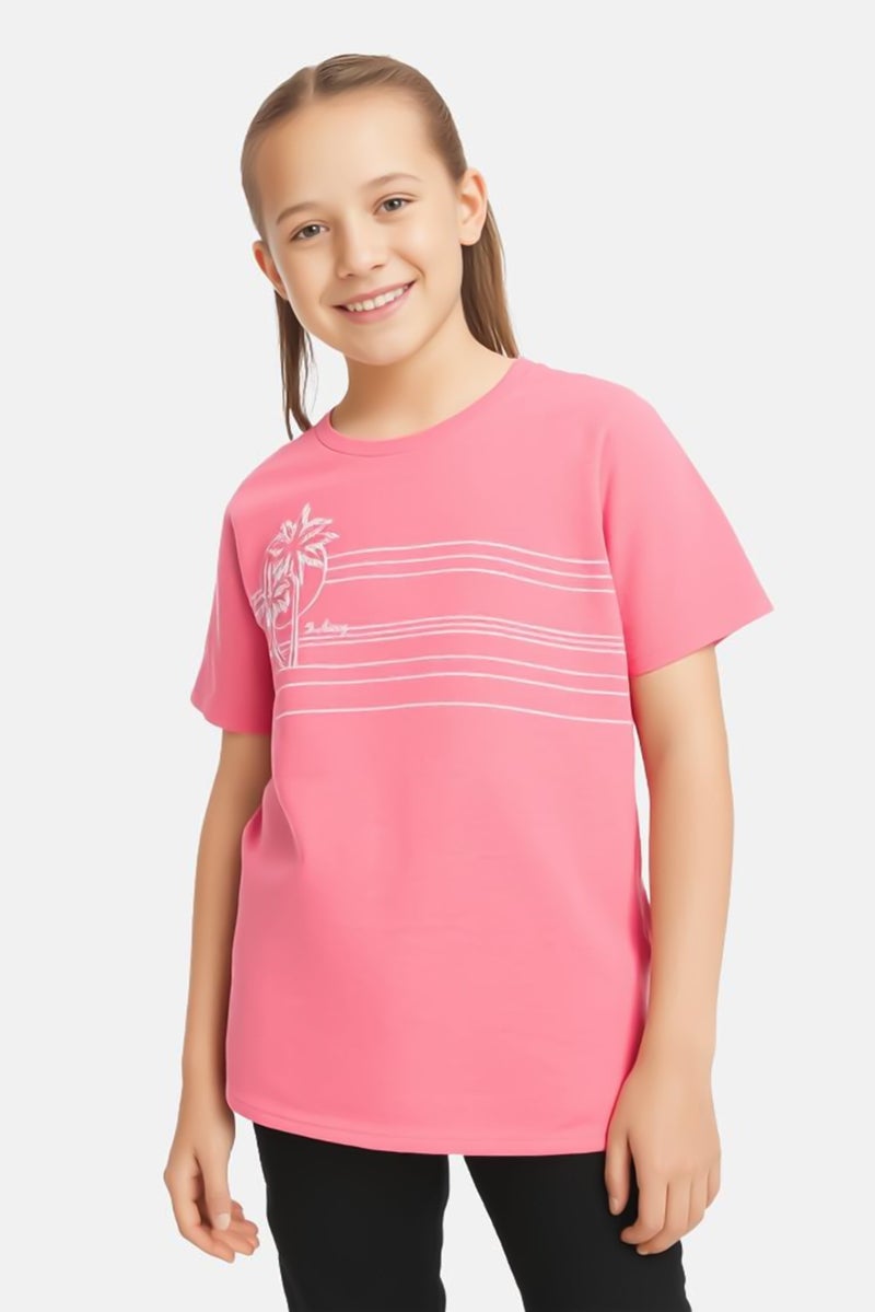 Billabong Kids Girl Crew Neck Short Sleeves printed T-shirt, Pink - Image 1