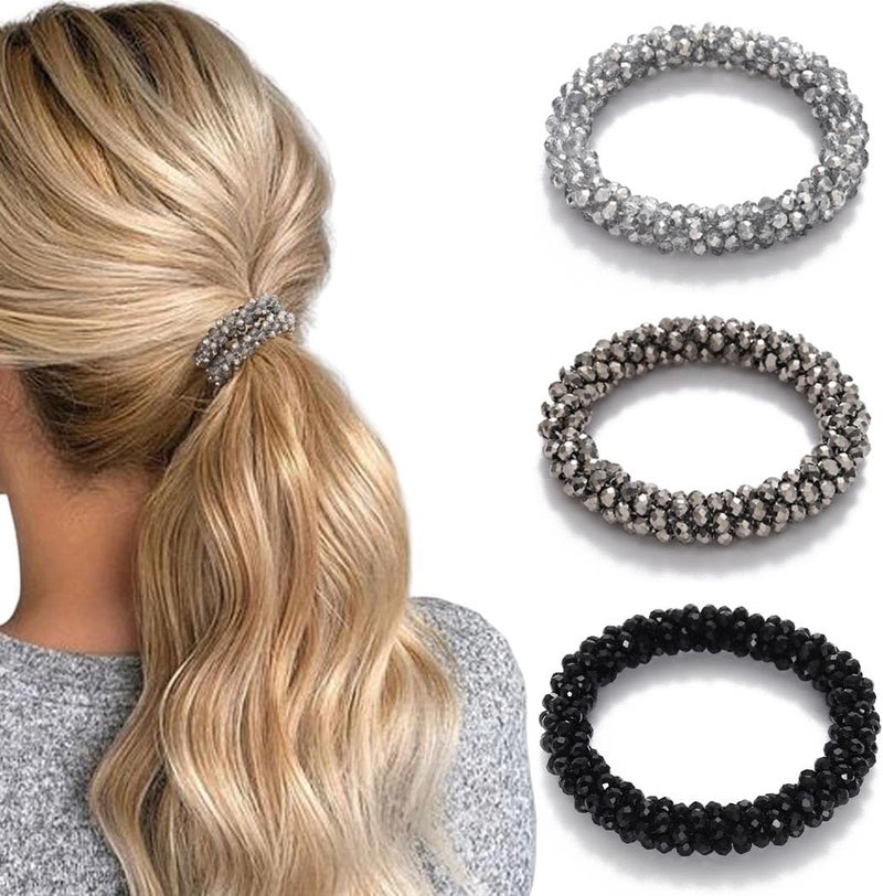 Pearl Hair Ties Rhinestone Ponytail Holder Bead Set Hair Scrunchies Elastic Hair Bands Hair Accessories for Women and GirlsPack of 3 Striped A