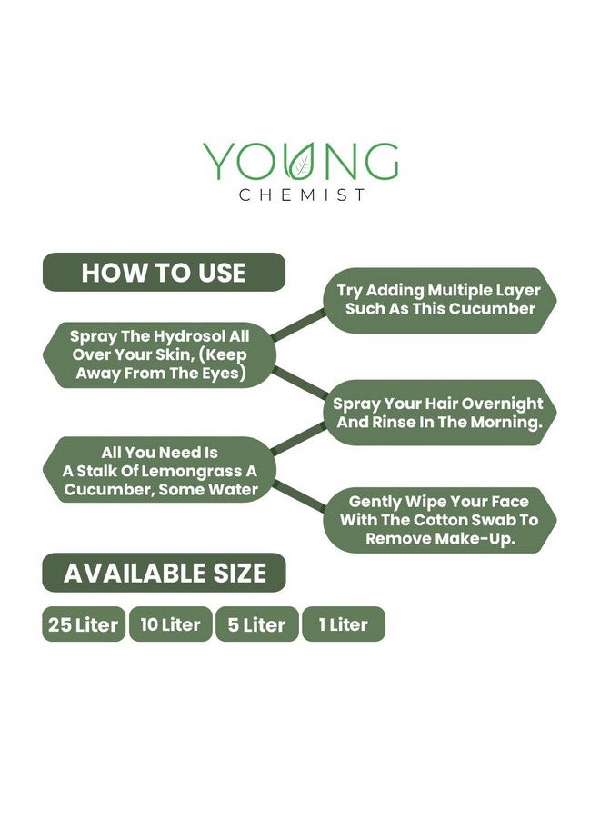 Young Chemist Organic Cucumber Hydrosol Pure and Natural Facial Toner, Skin Refresher and Makeup Remover In 1 Litre - Image 5