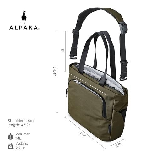 ALPAKA Bravo Tote Bag for 16 Inch MacBook Pro – Weatherproof 16 Inch Laptop Briefcase for Men & Women, Work Travel Tote with Adjustable Shoulder Strap, Army Green Axoflux 600D - Image 2