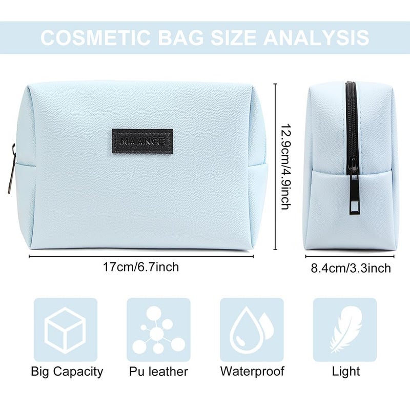 MAANGE Small Makeup Bag For Purse, Travel Cosmetic Bag Makeup Pouch PU Leather Portable Versatile Zipper Pouch For Women (Blue) - Image 3