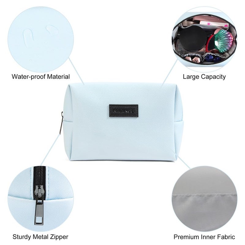 MAANGE Small Makeup Bag For Purse, Travel Cosmetic Bag Makeup Pouch PU Leather Portable Versatile Zipper Pouch For Women (Blue) - Image 5