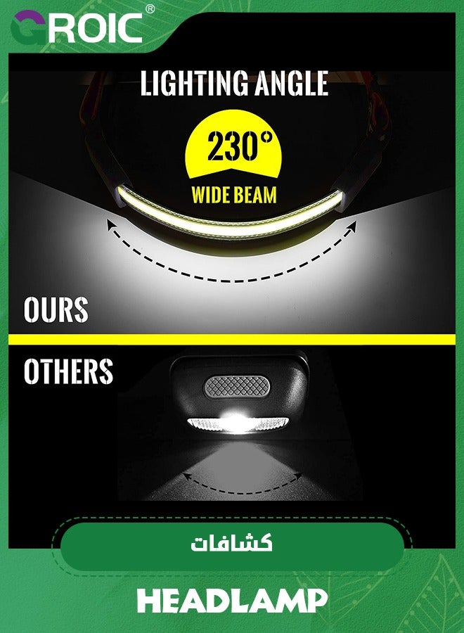 GROIC LED Headlamp Flashlight, 1000LM 270°Wide-Beam USB Rechargeable Head Light with Taillight  4 Clips Waterproof Headlight Headlamps for Running, Cycling and Camping - Image 3
