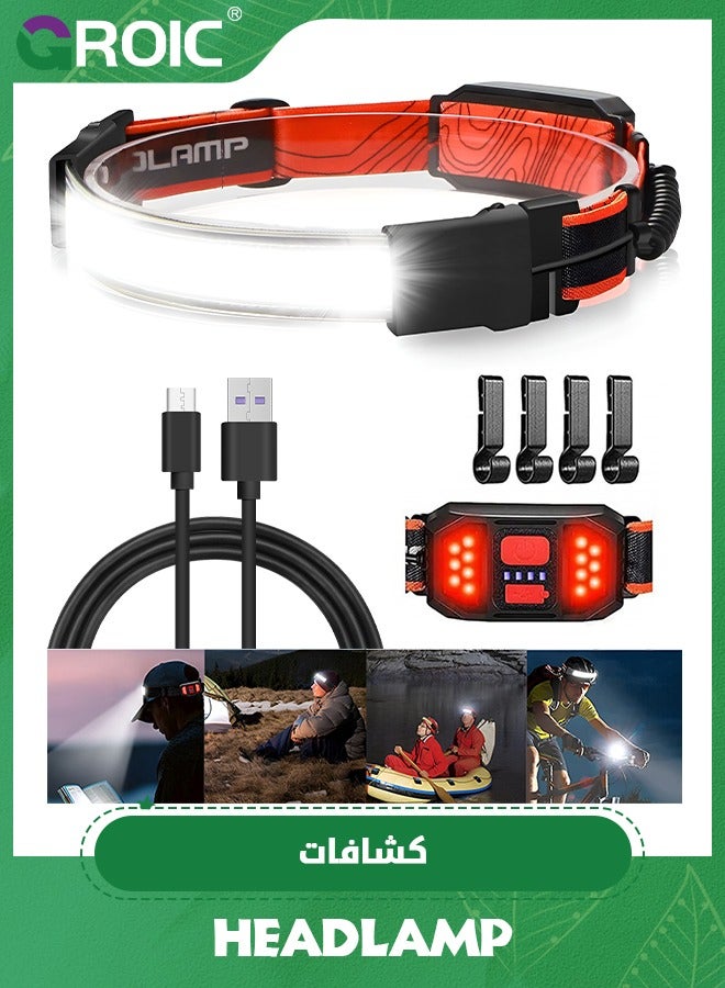GROIC LED Headlamp Flashlight, 1000LM 270°Wide-Beam USB Rechargeable Head Light with Taillight  4 Clips Waterproof Headlight Headlamps for Running, Cycling and Camping - Image 1