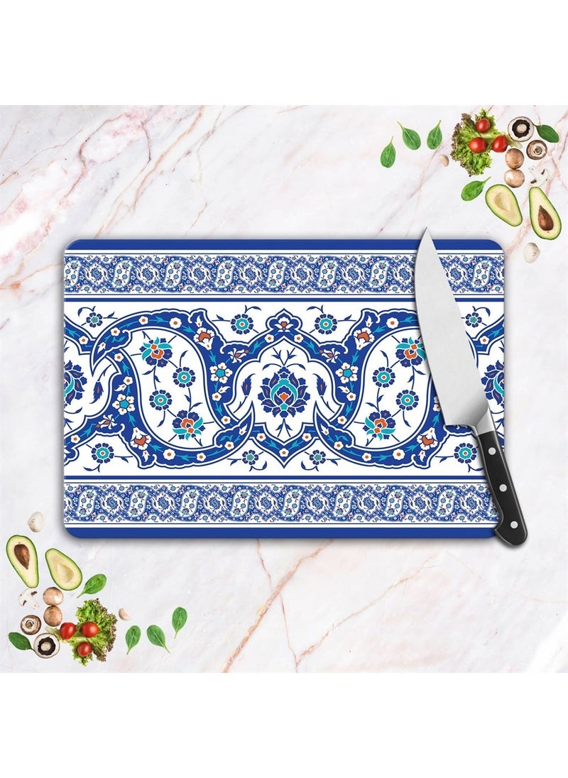 Glass Cutting Board and Serving Board with Tile Motif Pattern