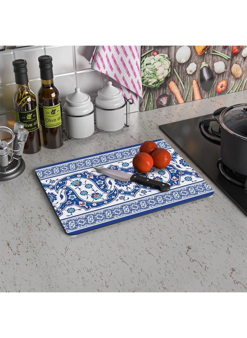 Glass Cutting Board and Serving Board with Tile Motif Pattern