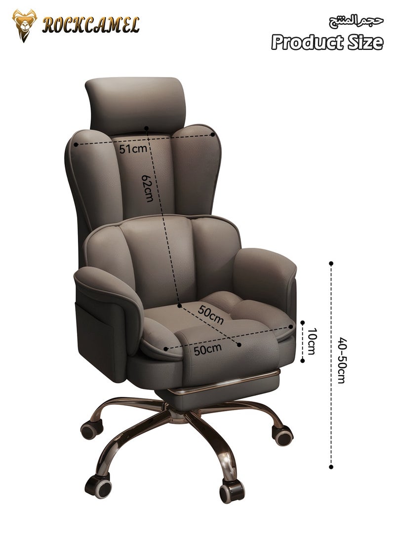 ROCKCAMEL Ergonomic Office Chair/ Gaming Chair with Footrest and Headrest, High Back Computer Desk Chair, Adjustable Swivel Task Chair with High Resilience Sponge Cushion, Lumbar Support, Grey - Image 3