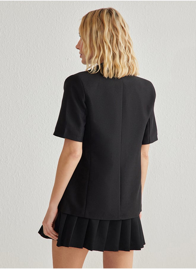 trendyol Black V Neck Woven Blazer Jacket TWOAW25BC00024  - Image 5