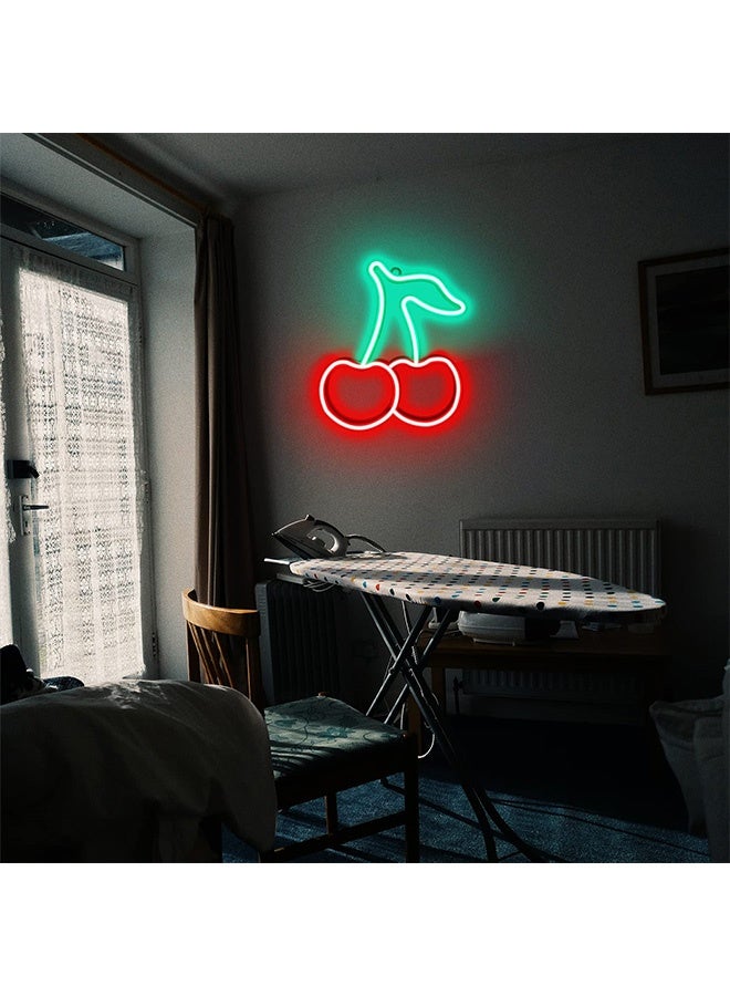 Peachjoy Cherry Neon Sign, Red Green Cherries Neon Lights, Cherry Neon Signs for Wall Decor, Cute Fruits LED Signs for Kids Room,Restaurant,Bar,Fruit Shop,Home Green+Red  - Image 4