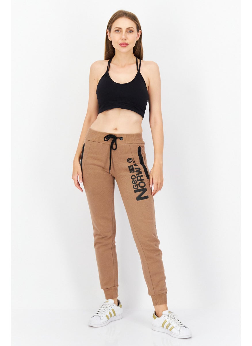 GEOGRAPHICAL NORWAY - Women Drawstring Brand Logo Jogger Pants, Taupe - Image 1