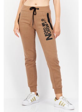 Women Drawstring Brand Logo Jogger Pants, Taupe