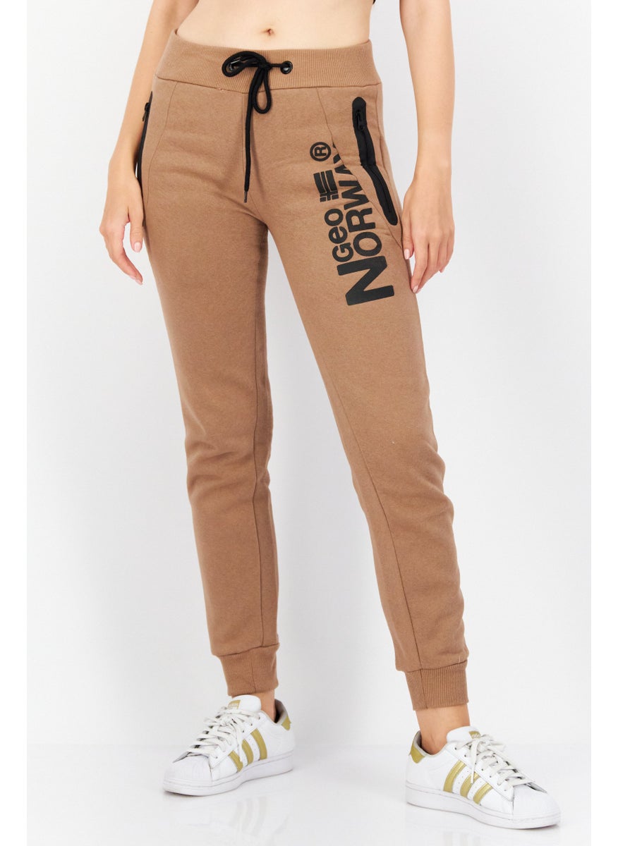 GEOGRAPHICAL NORWAY - Women Drawstring Brand Logo Jogger Pants, Taupe - Image 1