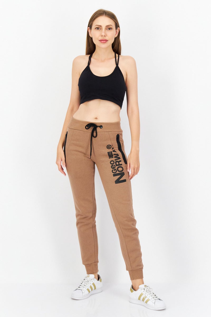 GEOGRAPHICAL NORWAY Women Drawstring Brand Logo Jogger Pants, Taupe  - Image 2