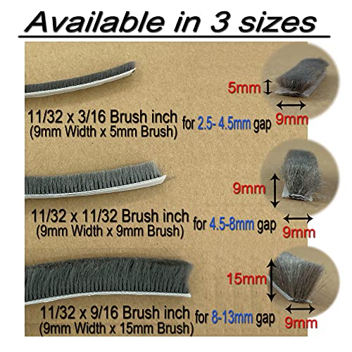 Zhilokdor Weather Stripping Brush for Sliding Windows/Doors Frame Side,Pile Self Adhesive Weatherstrip Seal Strip Sealer Draft Stoppers (32ft x11/32 Backing x 9/16 Brush inch, Grey) - Image 5