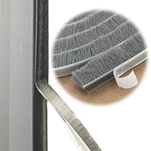 Zhilokdor Weather Stripping Brush for Sliding Windows/Doors Frame Side,Pile Self Adhesive Weatherstrip Seal Strip Sealer Draft Stoppers (32ft x11/32 Backing x 9/16 Brush inch, Grey) - Image 1
