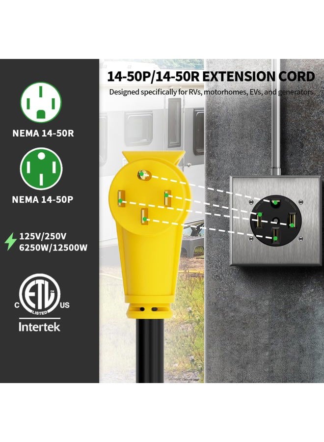POWGRN 50 Amp 25 Feet Outdoor RV/EV Extension Cord with Grip Handle, Flexible Heavy Duty 6/3+8/1 Gauge STW 4 Prong RV Waterproof, NEMA 14-50P to 14-50R, Black-Yellow, - Image 2