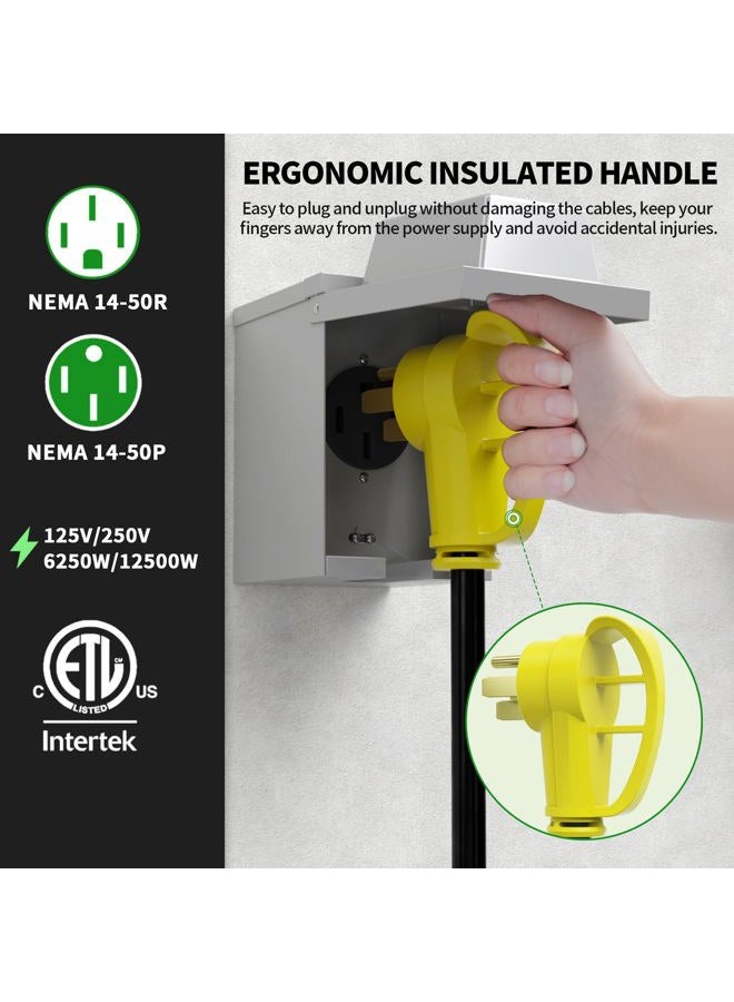 POWGRN 50 Amp 25 Feet Outdoor RV/EV Extension Cord with Grip Handle, Flexible Heavy Duty 6/3+8/1 Gauge STW 4 Prong RV Waterproof, NEMA 14-50P to 14-50R, Black-Yellow, - Image 5