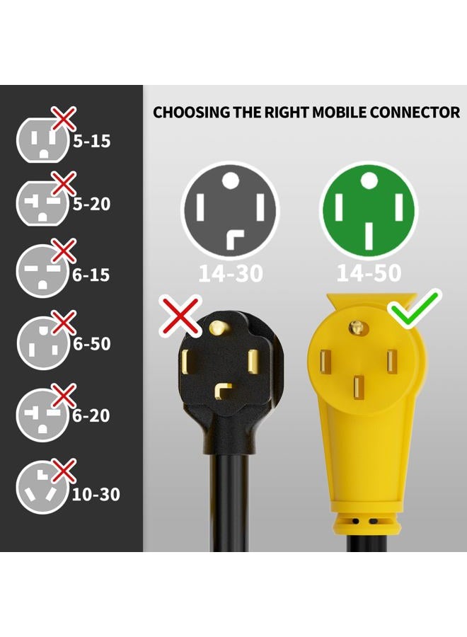 POWGRN 50 Amp 25 Feet Outdoor RV/EV Extension Cord with Grip Handle, Flexible Heavy Duty 6/3+8/1 Gauge STW 4 Prong RV Waterproof, NEMA 14-50P to 14-50R, Black-Yellow, - Image 4