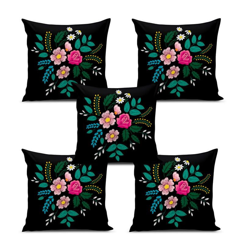 BMRGIFTS Jute Fabric Decorative Designer Printed 200 TC Cushion Cover Decorations For Sofa Living Room 12 X 12 Inch Set Of 5 Multi (CC1) - Image 2