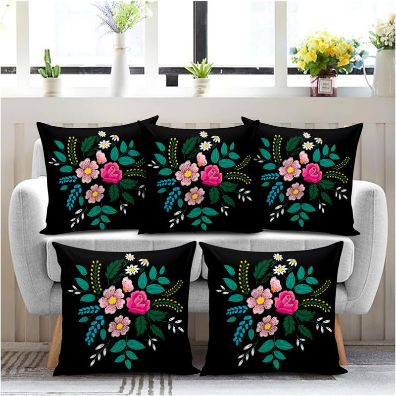 BMRGIFTS Jute Fabric Decorative Designer Printed 200 TC Cushion Cover Decorations For Sofa Living Room 12 X 12 Inch Set Of 5 Multi (CC1) - Image 4