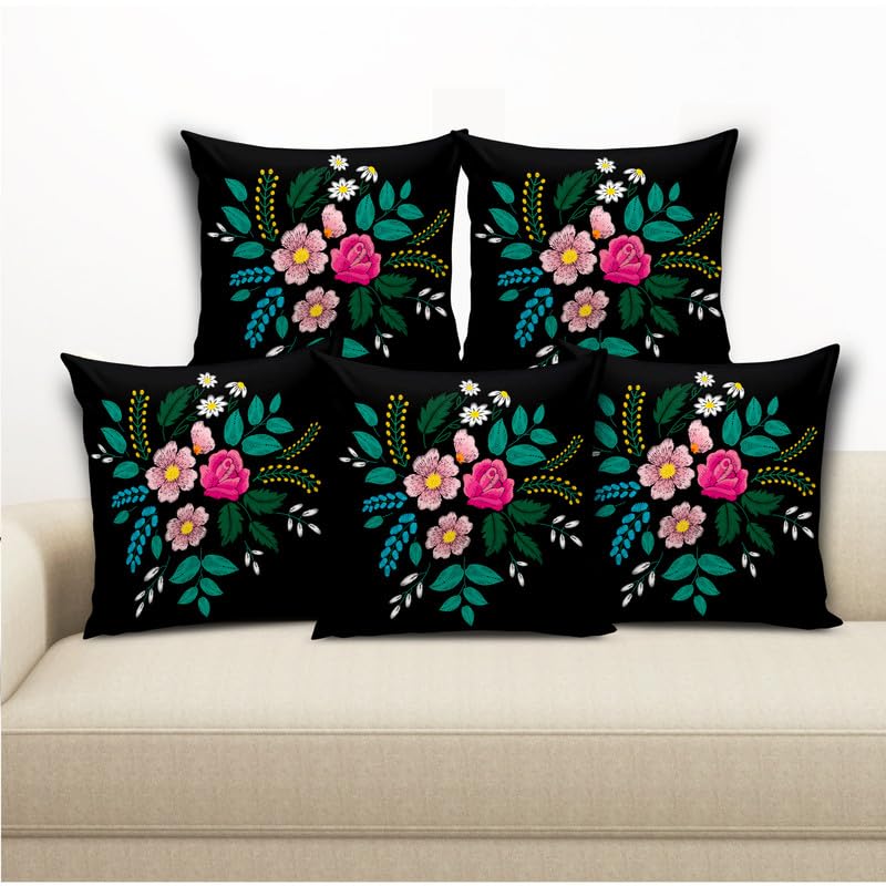BMRGIFTS Jute Fabric Decorative Designer Printed 200 TC Cushion Cover Decorations For Sofa Living Room 12 X 12 Inch Set Of 5 Multi (CC1) - Image 1