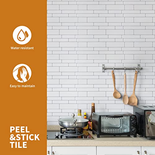 WOWSTAR 10-Sheet White Peel and Stick Backsplash Tiles for Kitchen, Marble Look Stick on Tiles for Kitchen, 12 inches x 12 inches - Image 4