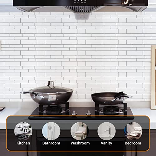 WOWSTAR 10-Sheet White Peel and Stick Backsplash Tiles for Kitchen, Marble Look Stick on Tiles for Kitchen, 12 inches x 12 inches - Image 3
