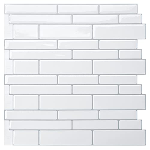 WOWSTAR 10-Sheet White Peel and Stick Backsplash Tiles for Kitchen, Marble Look Stick on Tiles for Kitchen, 12 inches x 12 inches - Image 1