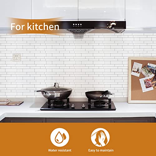 WOWSTAR 10-Sheet White Peel and Stick Backsplash Tiles for Kitchen, Marble Look Stick on Tiles for Kitchen, 12 inches x 12 inches - Image 2
