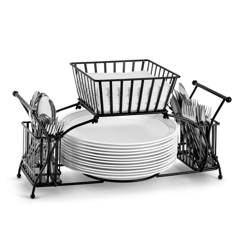 Sorbus Utensil Caddy Use For Napkin Cutlery Plate Holder Stackable Flatware Caddy Tabletop Organizer Ideal for Dining Table Party Buffet Kitchen Entertaining Black - Image 2
