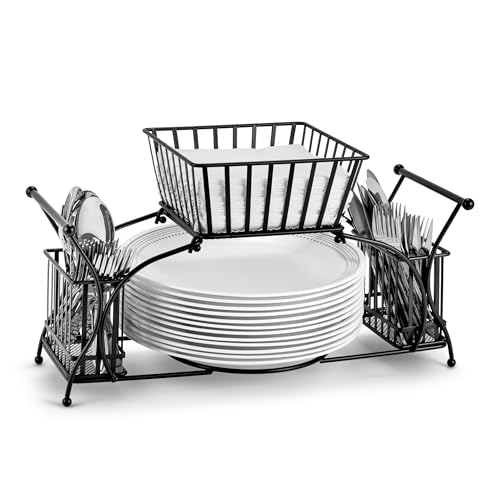 Sorbus Utensil Caddy Use For Napkin Cutlery Plate Holder Stackable Flatware Caddy Tabletop Organizer Ideal for Dining Table Party Buffet Kitchen Entertaining Black - Image 1