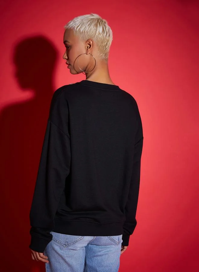 SASSAFRAS SASSAFRAS Oversized Beaded Neckline Terry Sweatshirt